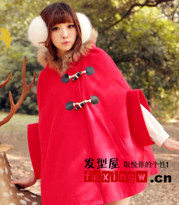 冬季新款紅色女裝與髮型搭配青春可愛風