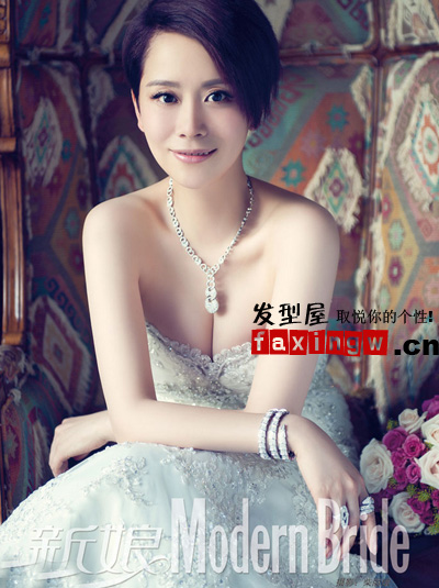 海清披婚紗扮優雅新娘 唯美氣質新娘短髮圖片